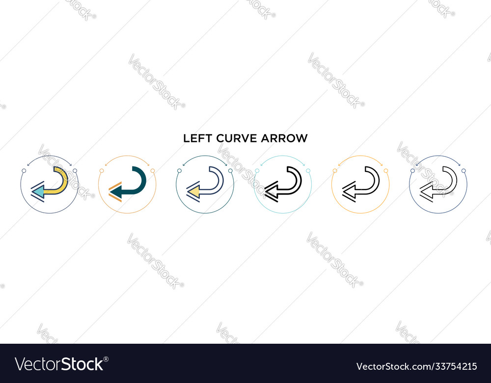 Left curve arrow icon in filled thin line outline