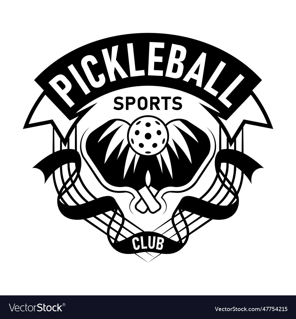 Pickleball sport emblem black and white Royalty Free Vector