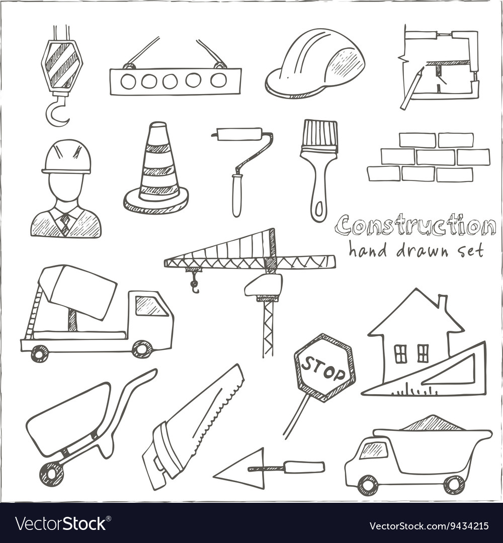 Set of doodle sketch architecture construction Vector Image