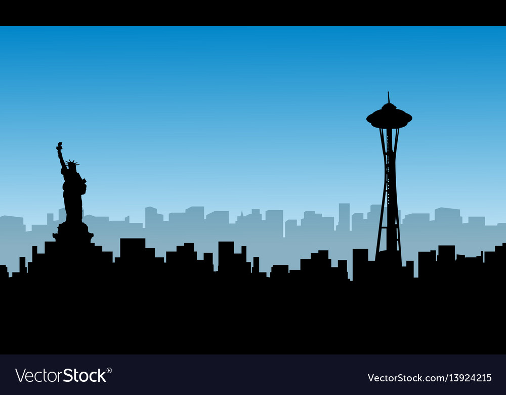 Silhouette of usa building liberty statue scenery