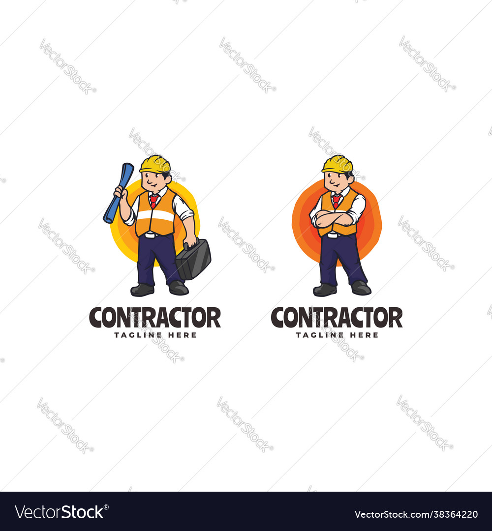 Contractor mascot cartoon logo template Royalty Free Vector