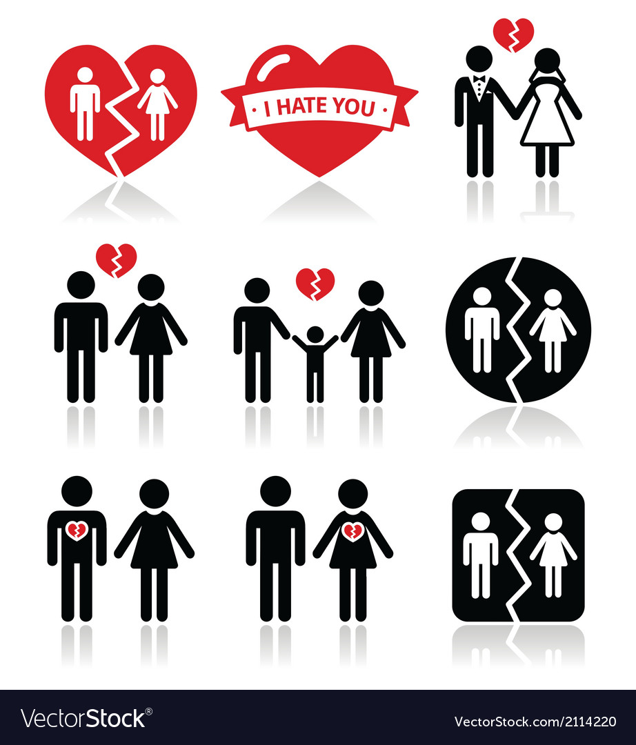 Couple Breakup Divorce Icons Set Royalty Free Vector Image