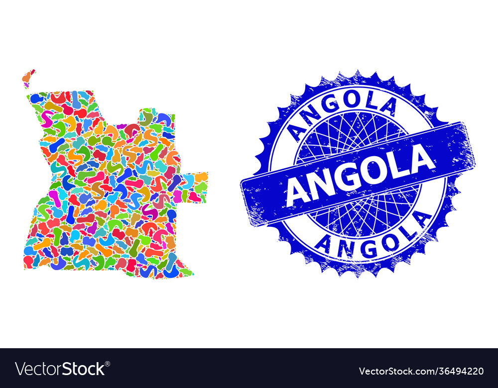 Spot pattern angola map and distress stamp seal Vector Image