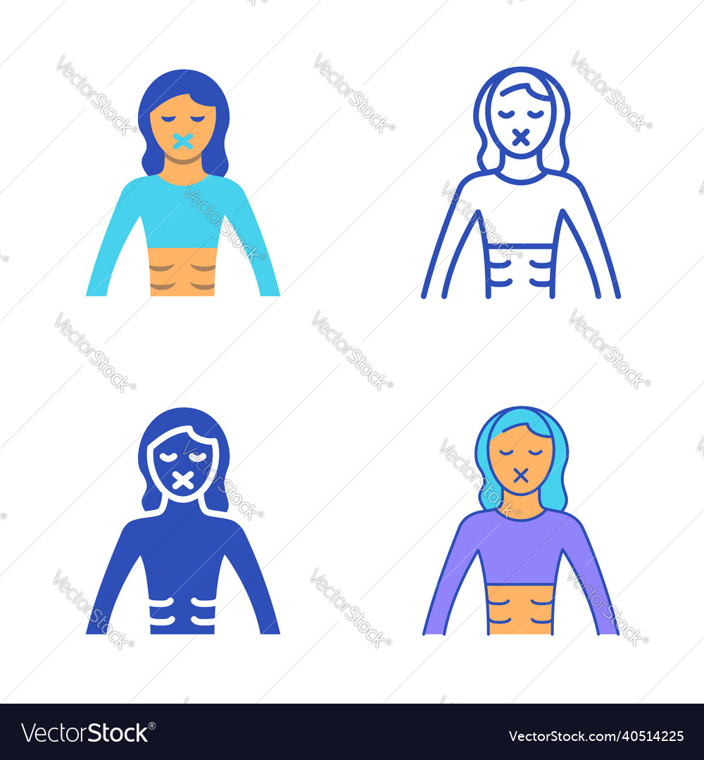 Anorexia disorder icon set in flat and line style Vector Image