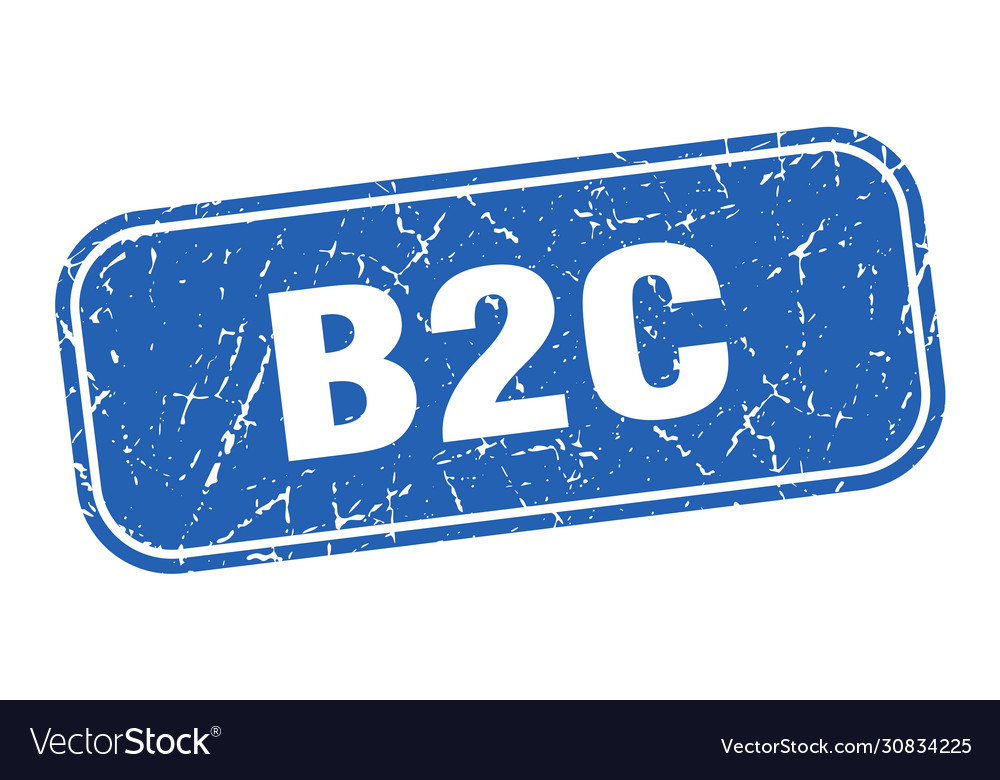 B2c stamp square grungy blue sign