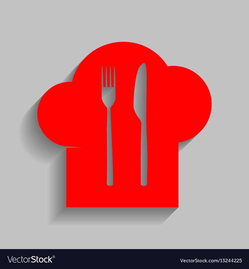 Chef hat and spoon fork knife sign red Royalty Free Vector