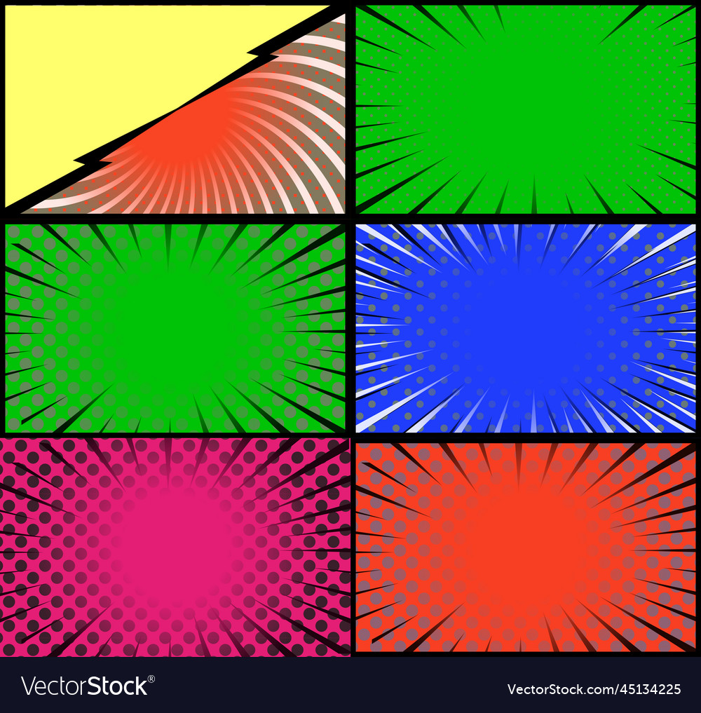 Comic book colorful frames background with rays