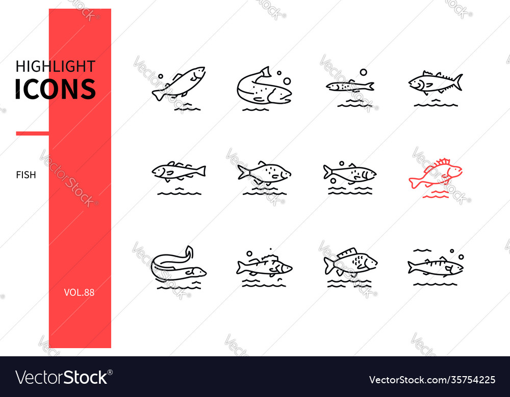 Fish - modern line design style icons set