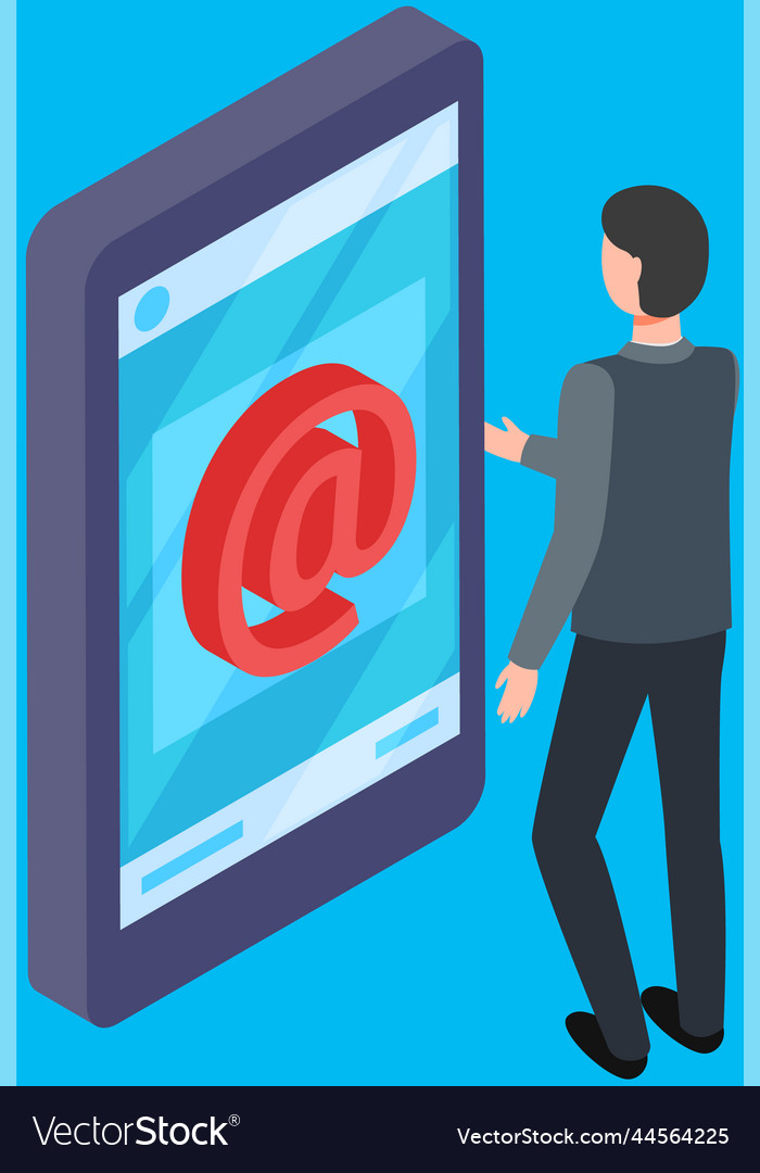 Man interacts with virtual mailbox with digital Vector Image