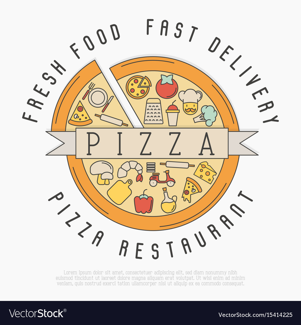 Pizza logo with thin line icons for menu design