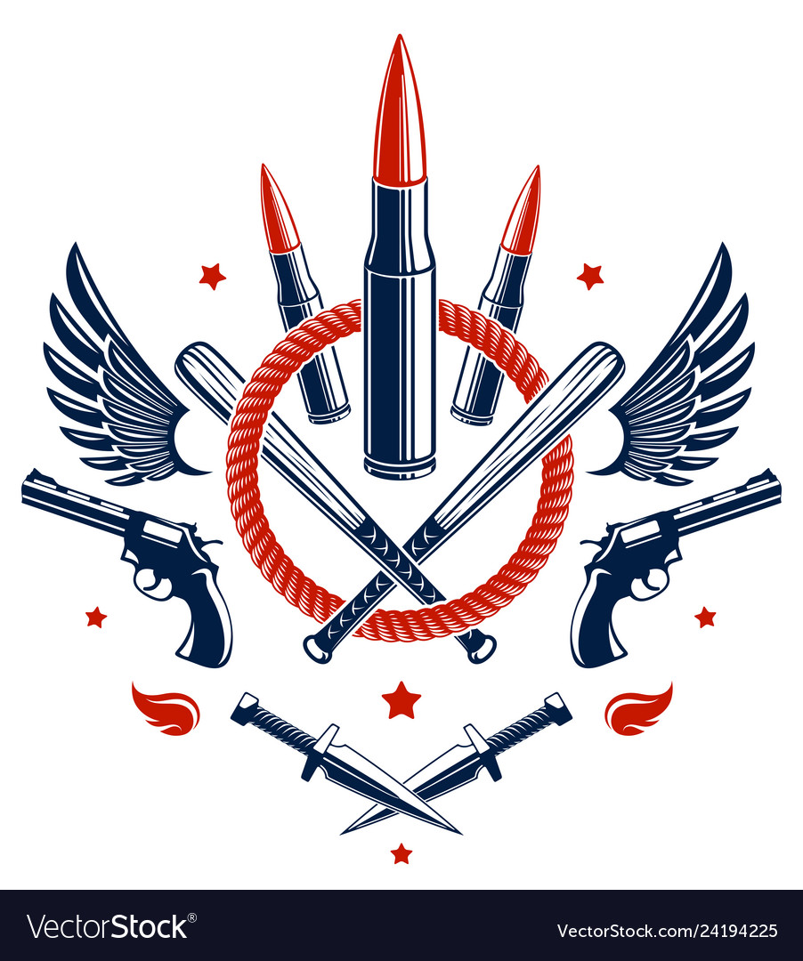 Revolution and war emblem with bullets guns Vector Image