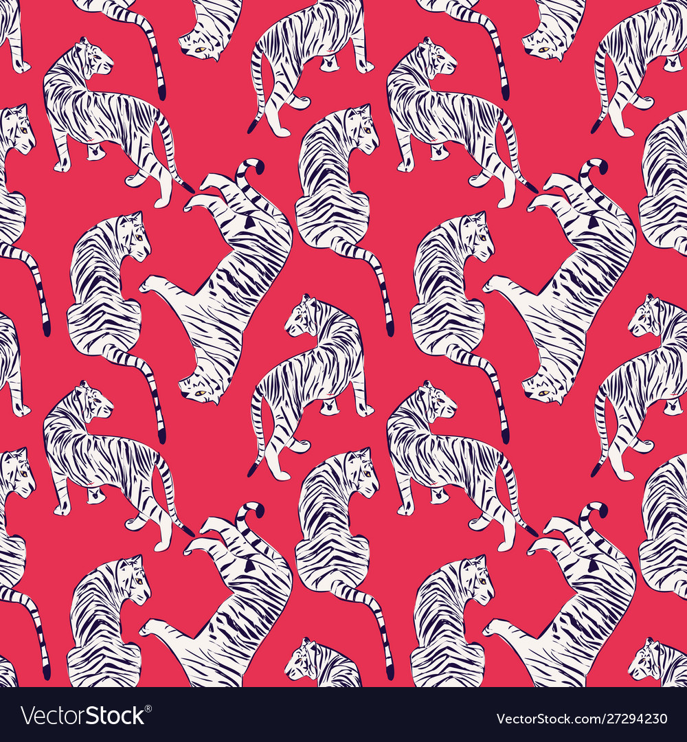 Hand drawn tiger seamless pattern big cats vector image Hand drawn tiger seamless pattern big cats
