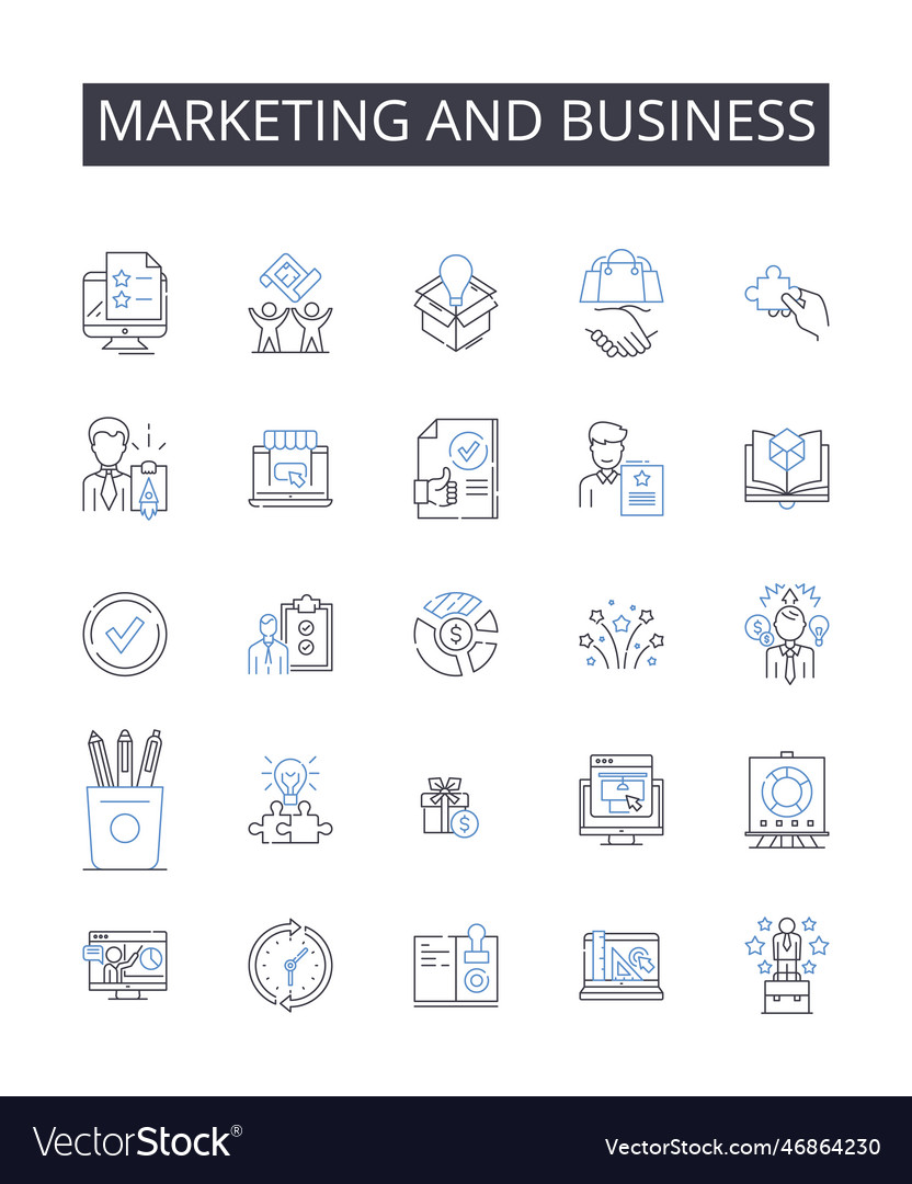 Marketing and business line icons collection Vector Image