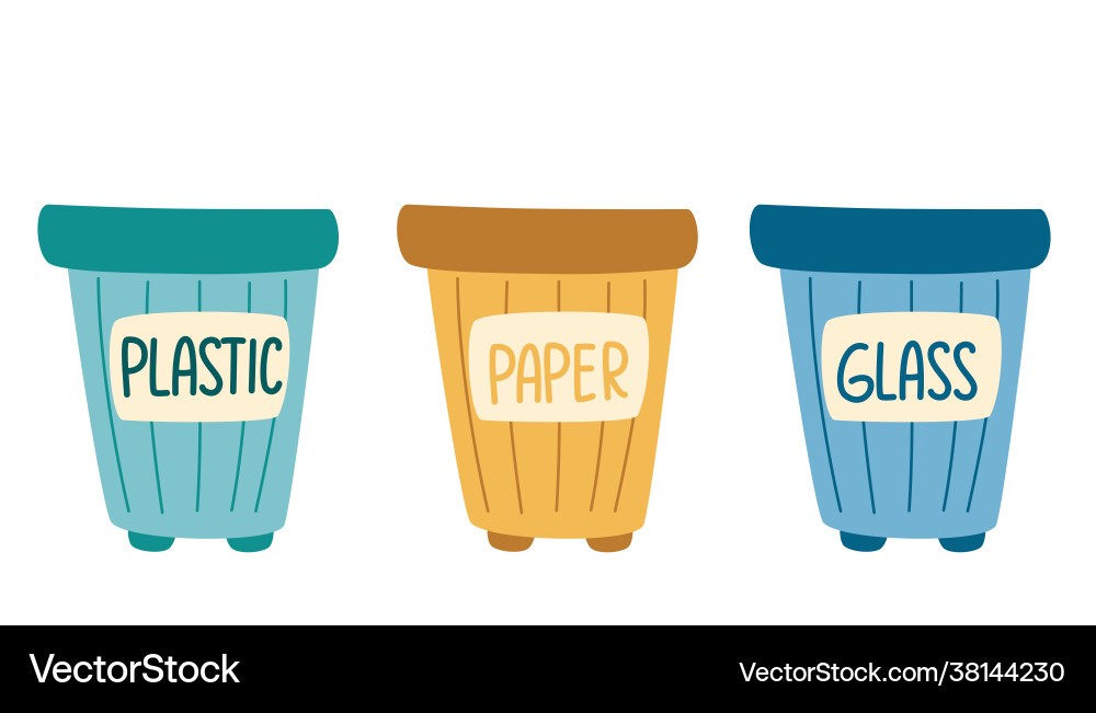 Recycle bins garbage cans with sorted set Vector Image