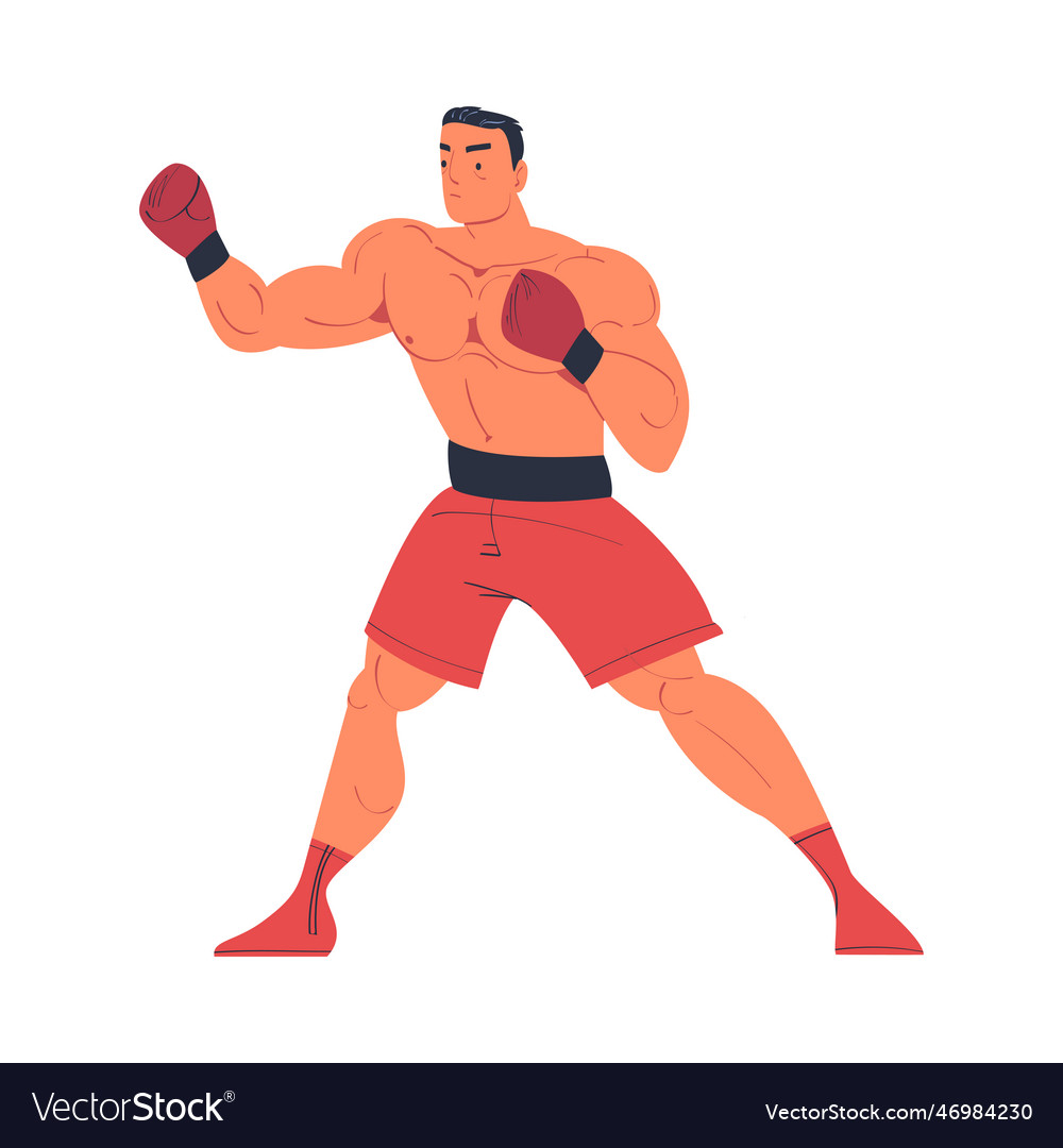 Strong muscular professional boxer in red shorts Vector Image