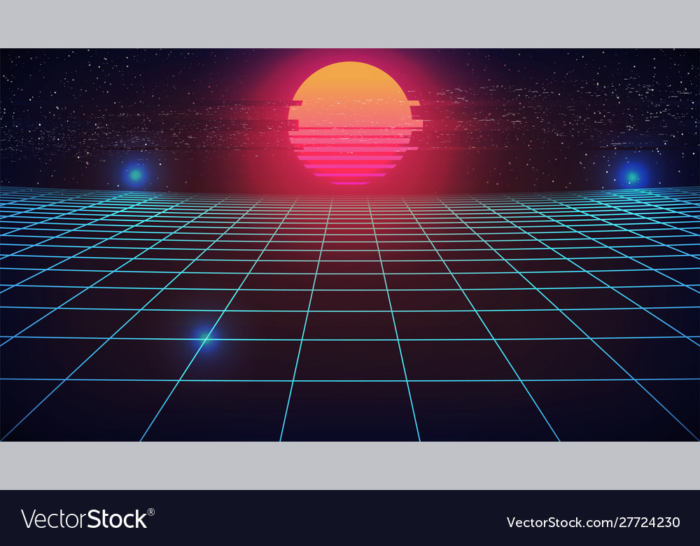 Synthwave Sonnenuntergang Hintergrund blau Perspektive Gitter