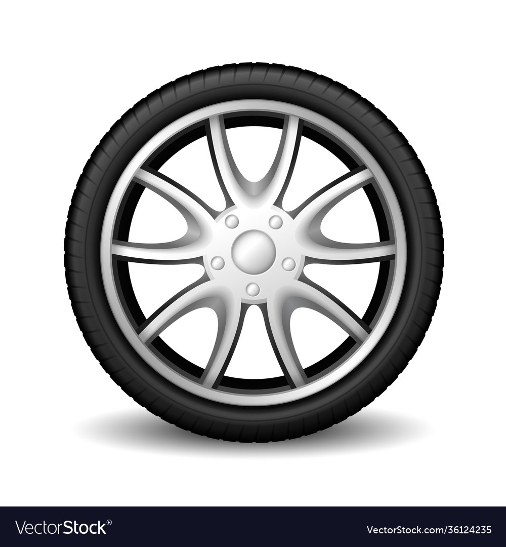 Aluminum wheel car tire racing on white background