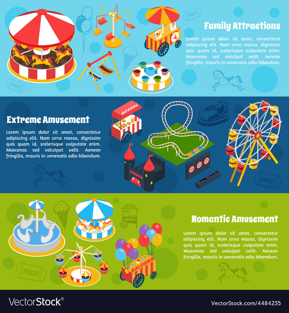 Amusement Isometric Banners Royalty Free Vector Image