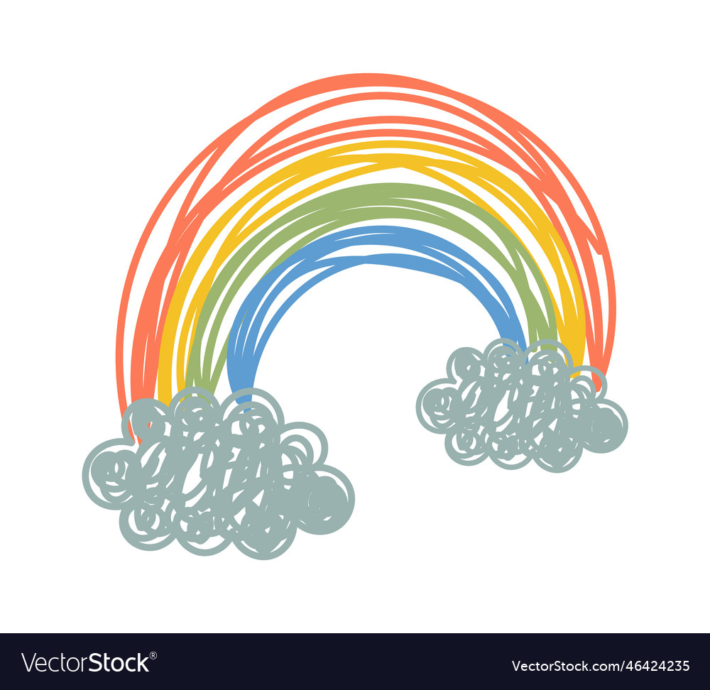 Children drawing rainbow by pencil Royalty Free Vector Image