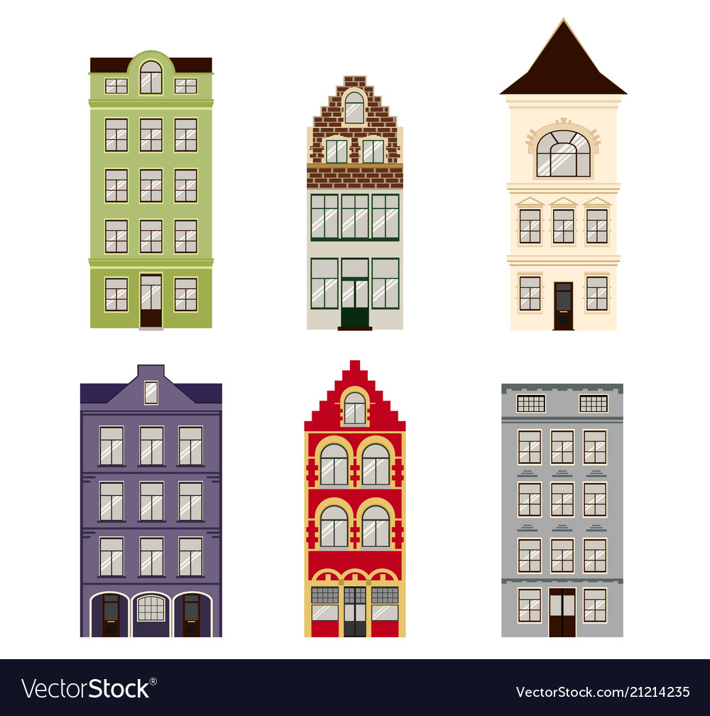 Cute retro houses exterior set collection Vector Image