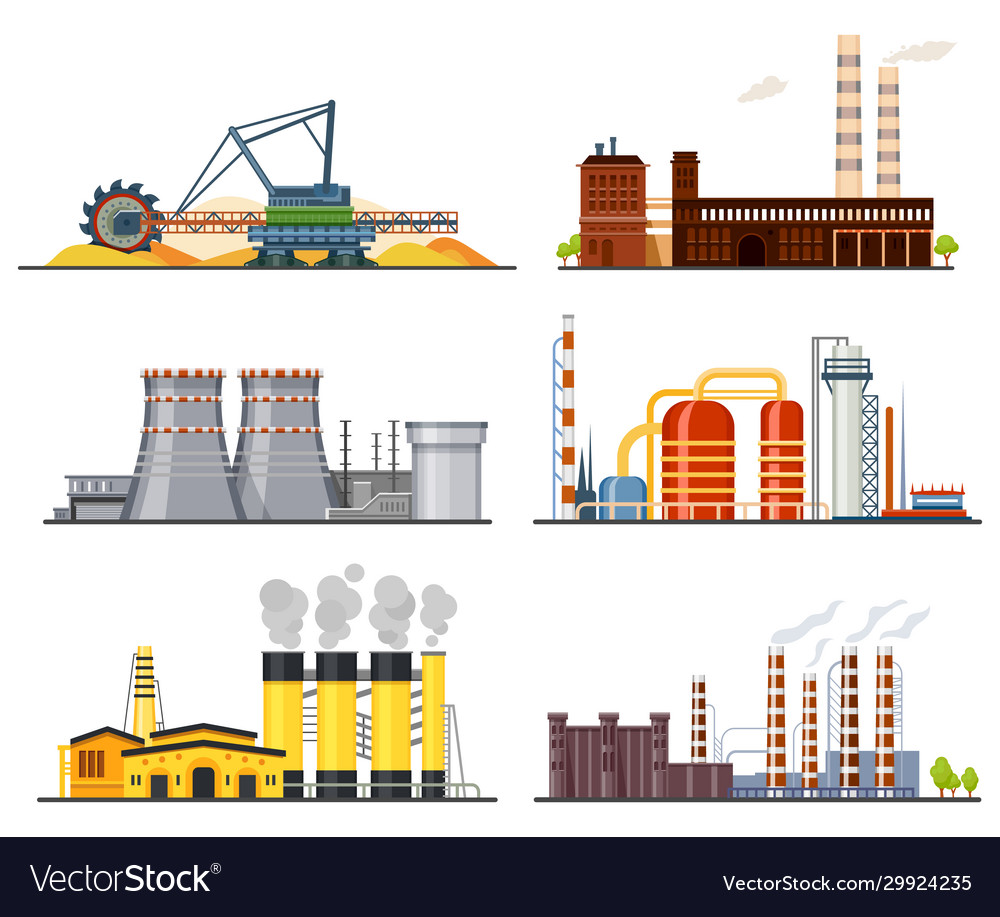 Factories or industrial plants heavy industry set