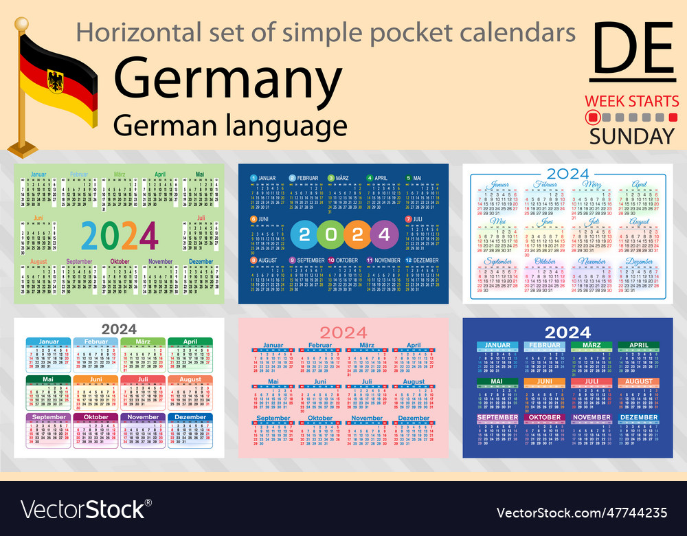 German horizontal set of pocket calendar for 2024 Vector Image