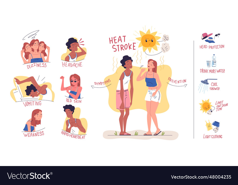 Heat stroke infographic sunstroke symptoms Vector Image