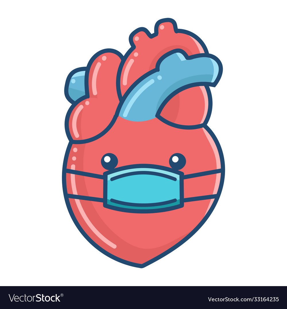 Kawaii human heart wearing face mask cartoon Vector Image Kawaii human heart wearing face mask cartoon Vector Image