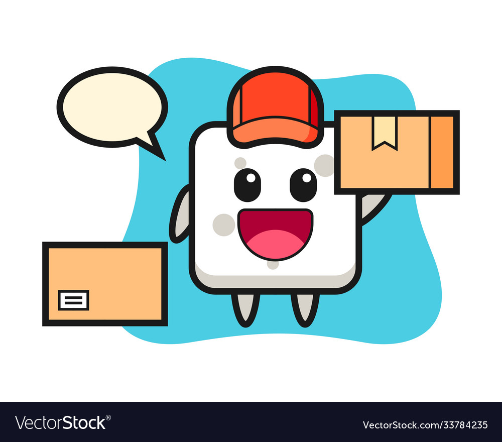 Mascot sugar cube as a courier Royalty Free Vector Image