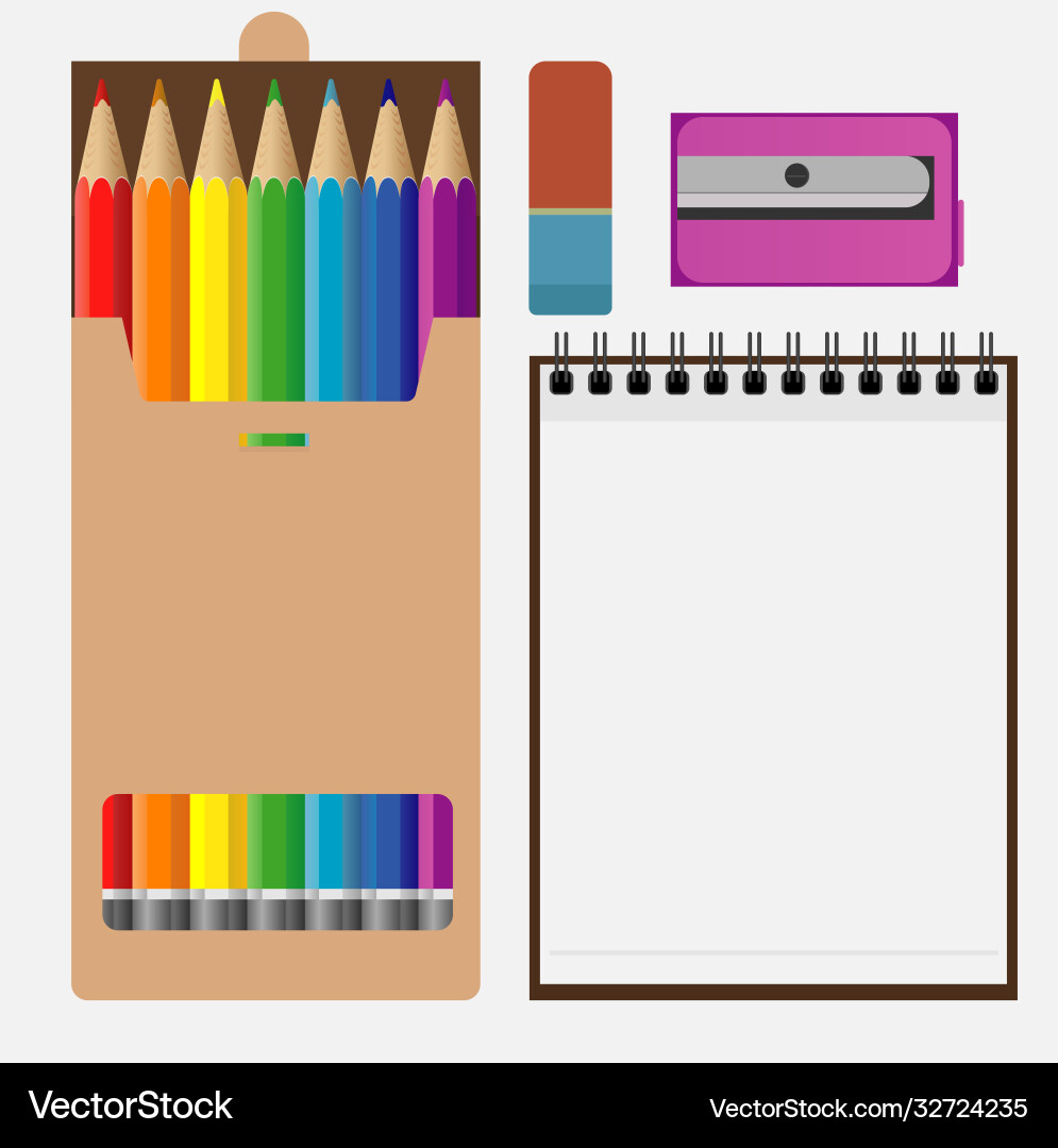 Set artist pencils eraser notebook Royalty Free Vector Image