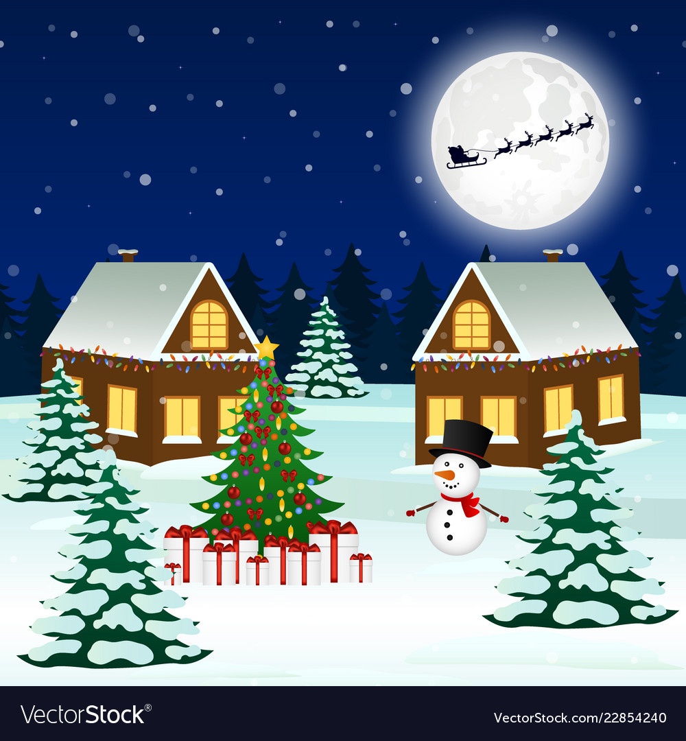 Cityscape with a christmas tree and gifts Vector Image