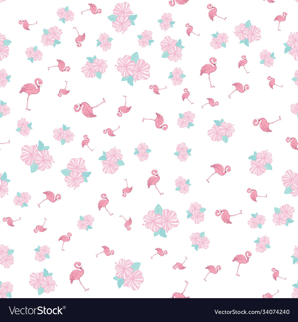 Flamingo seamless pattern on polka dots