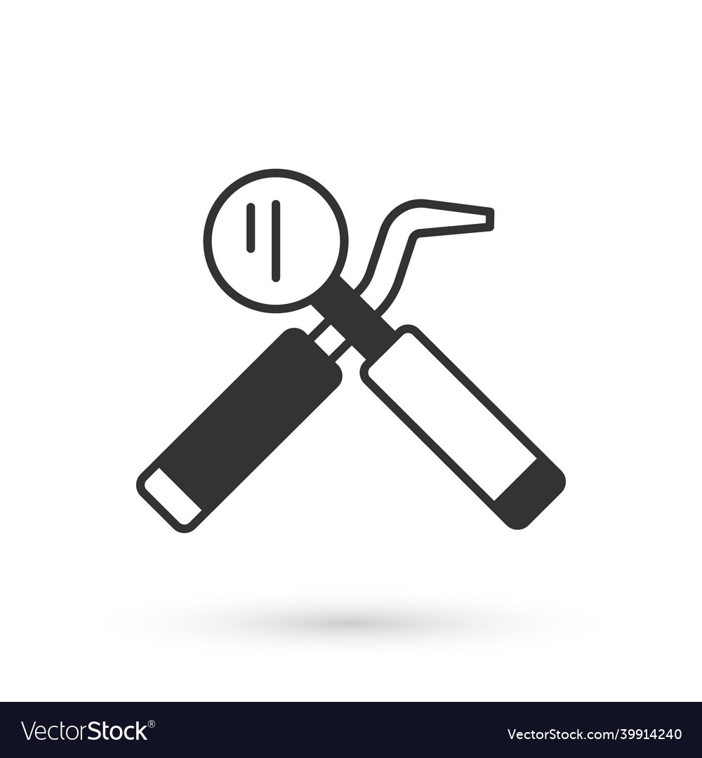 Grey dental inspection mirror and probe icon Vector Image