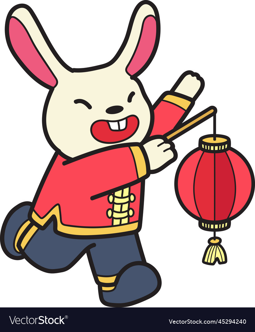 Hand Drawn Chinese Rabbit With Lantern Royalty Free Vector