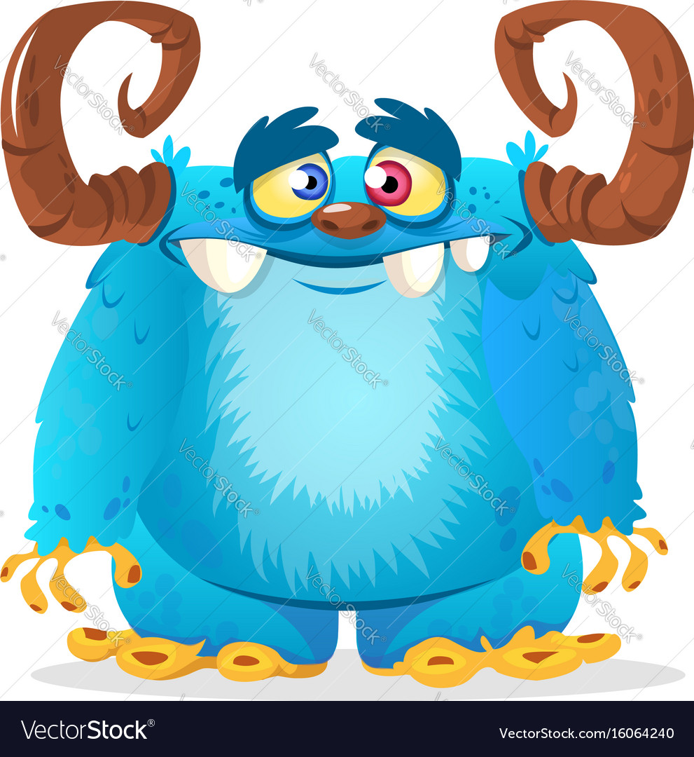 Happy cartoon blue monster Royalty Free Vector Image Happy cartoon blue monster Royalty Free Vector Image