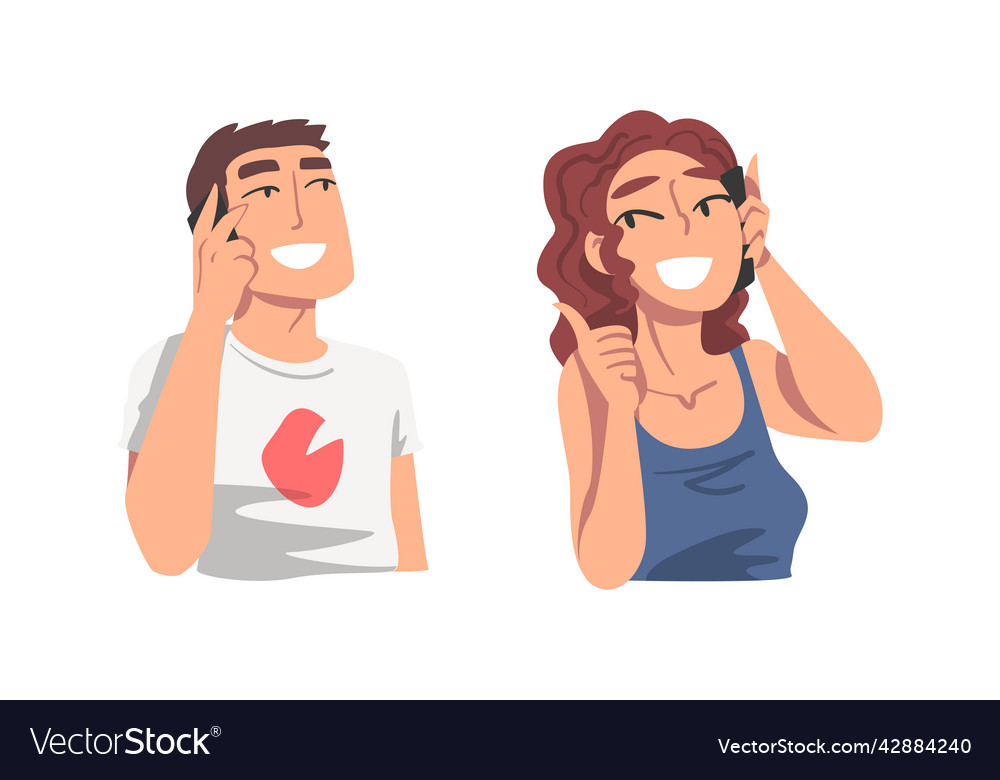 Man and woman character speaking by phone having Vector Image