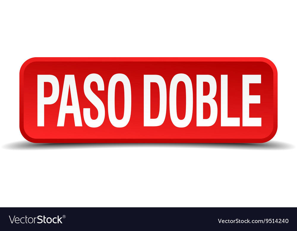 Paso doble red 3d square button isolated on white