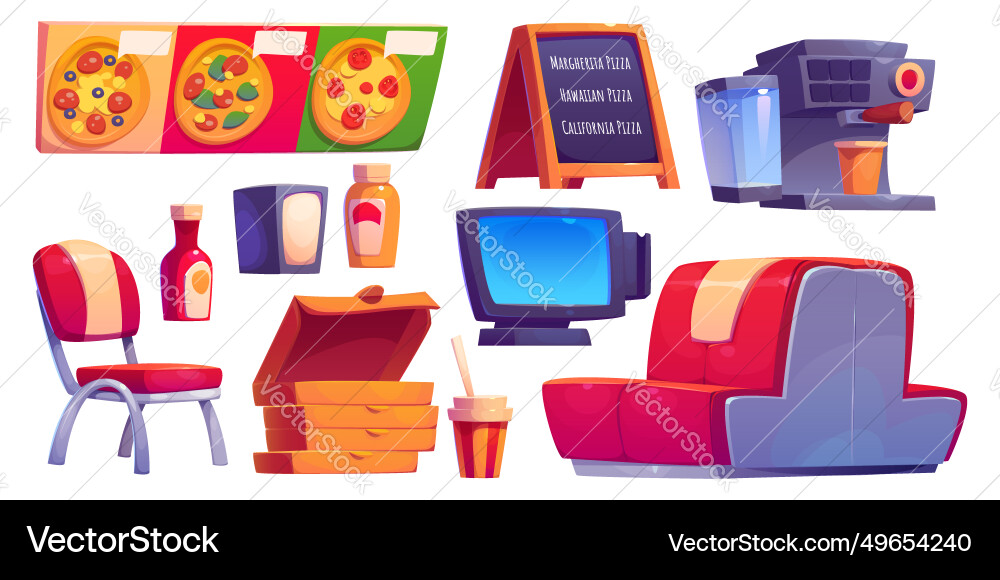 Pizza restaurant design elements set Royalty Free Vector