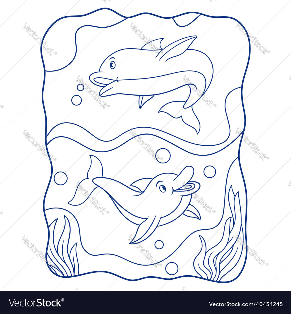 Cartoon two dolphins flying in the sea book Vector Image Cartoon two dolphins flying in the sea book Vector Image