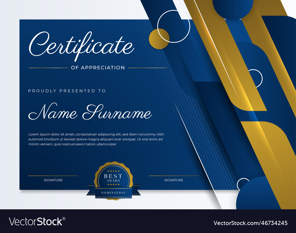 Certificate of appreciation template gold Vector Image