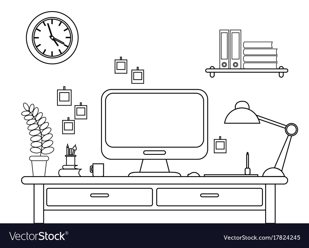 Desk with a computer or Royalty Free Vector Image