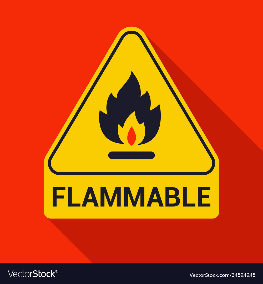 Fire icon and inscription flammable yellow