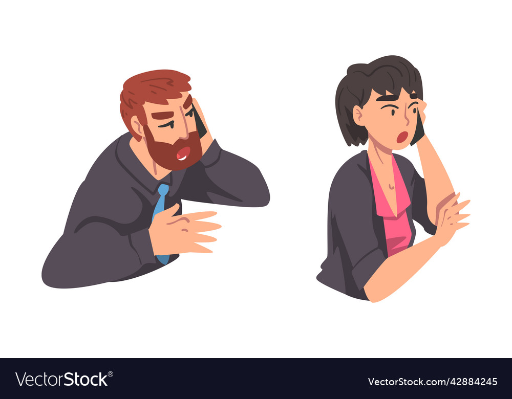 Man and woman character speaking by phone having