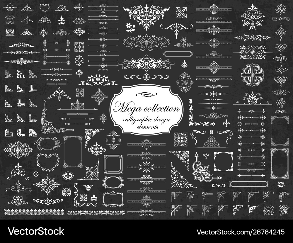 Mega set - calligraphic elements on chalkboard Vector Image