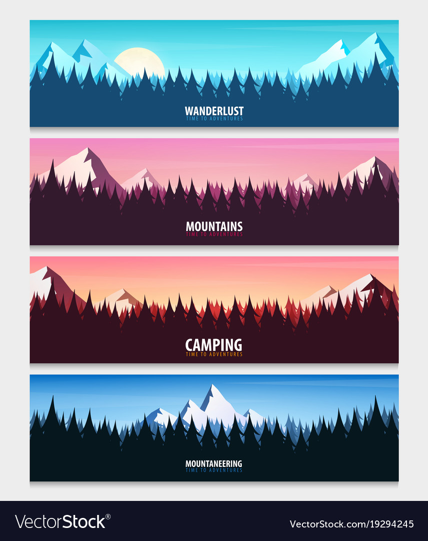 set of nature landscape backgrounds with vector image
