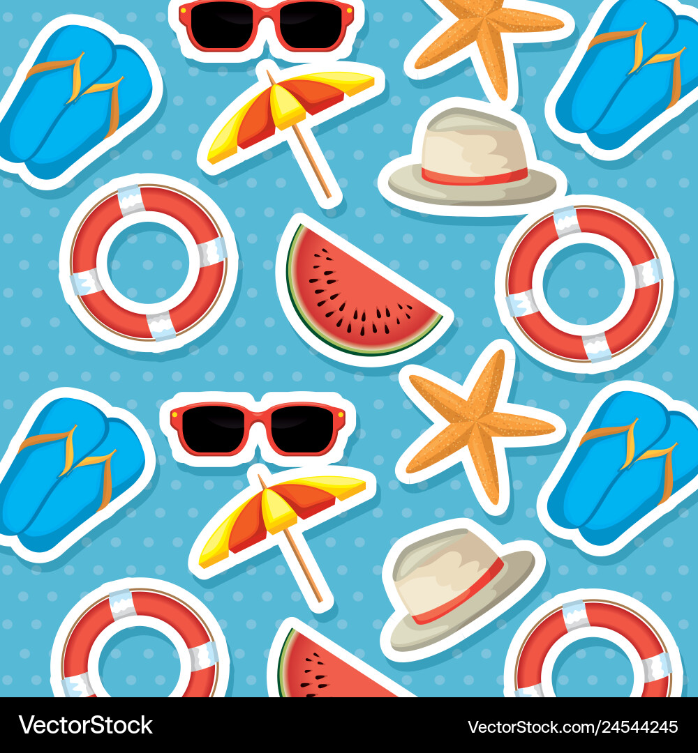 Set summer icons pattern background Royalty Free Vector