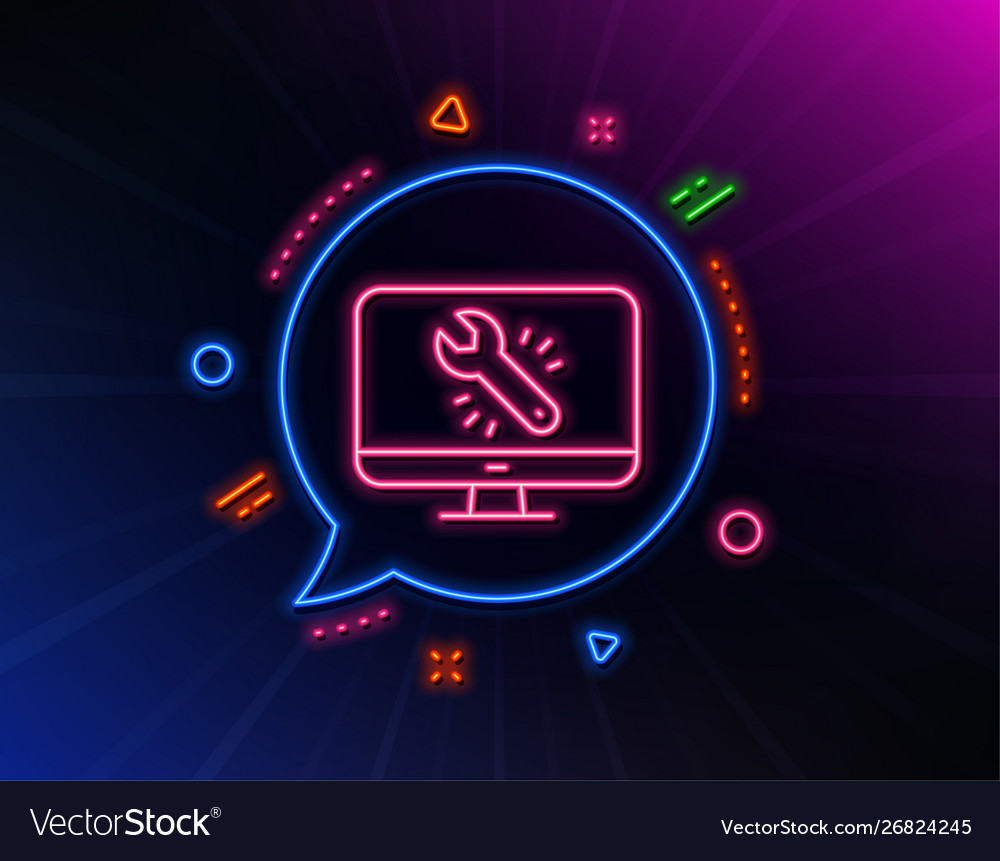 Spanner tool line icon monitor or computer repair