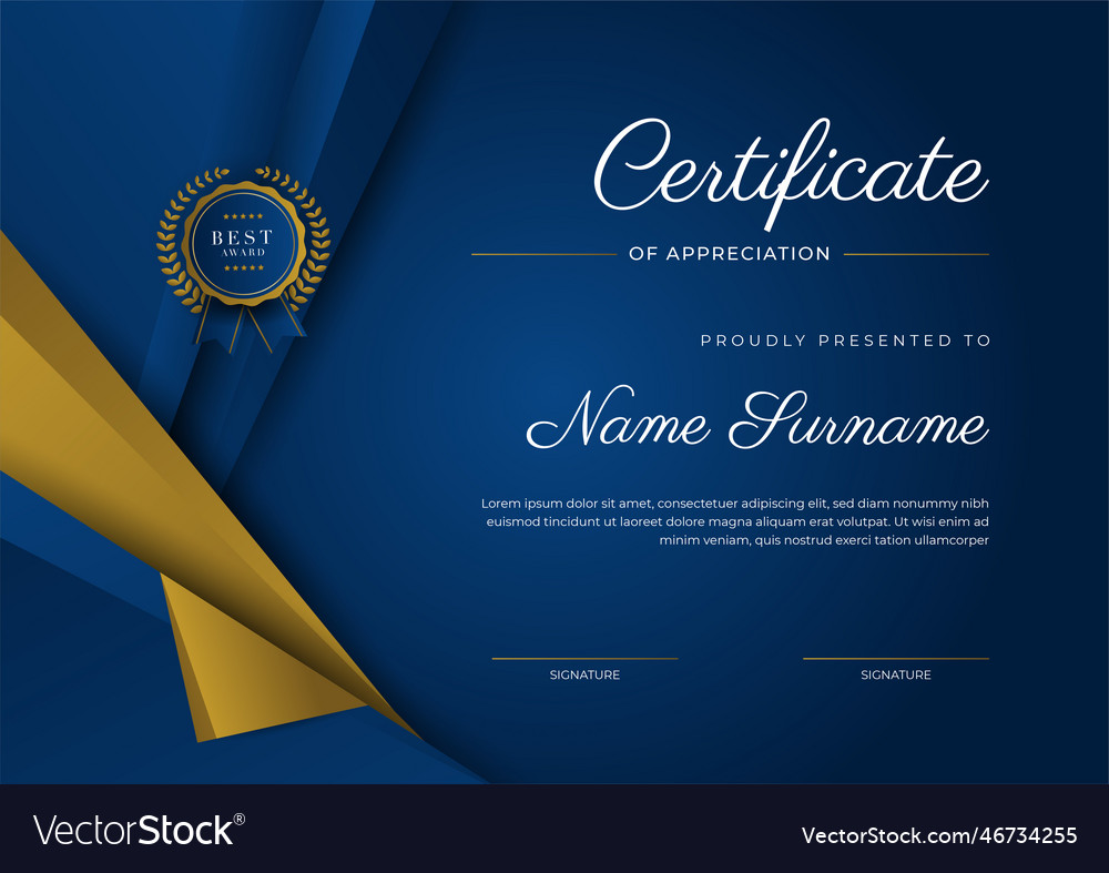 Certificate of appreciation template gold Vector Image