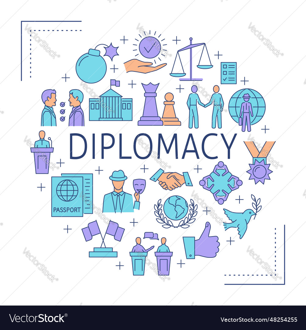Diplomacy round poster in line style Royalty Free Vector