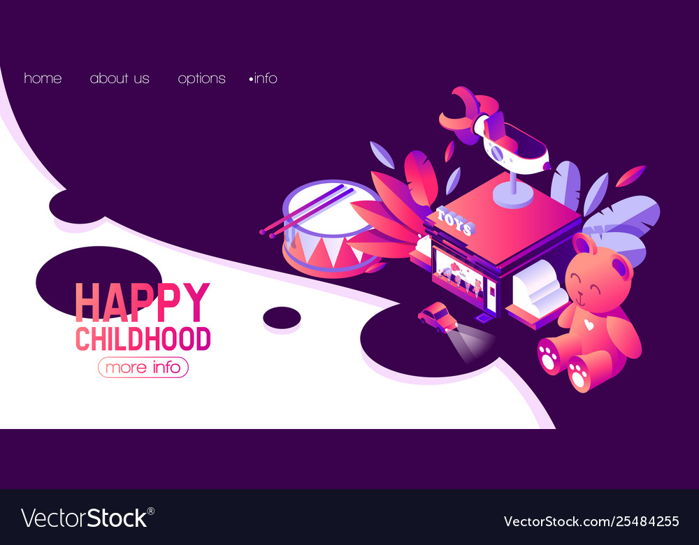 Horizontal banner with isometric kids toys